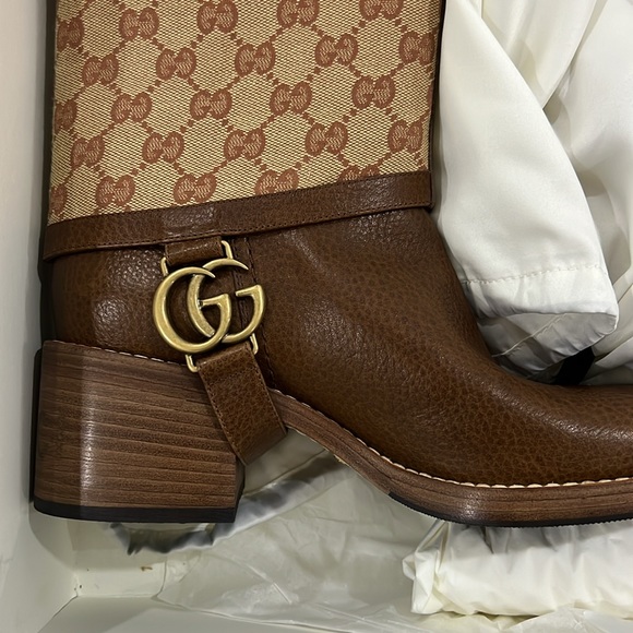 Gucci Lola GG Brown Leather Monogram Knee-High Riding Boots - Picture 4 of 10